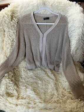 Simply Vera Vera Wang Taupe V-Neck Zip-Front Knit Sweater